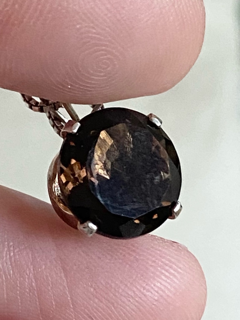 Natural Smoky Quartz Round Faceted Pendant 925 Italian Sterling Box Chain 17” - Picture 3 of 8